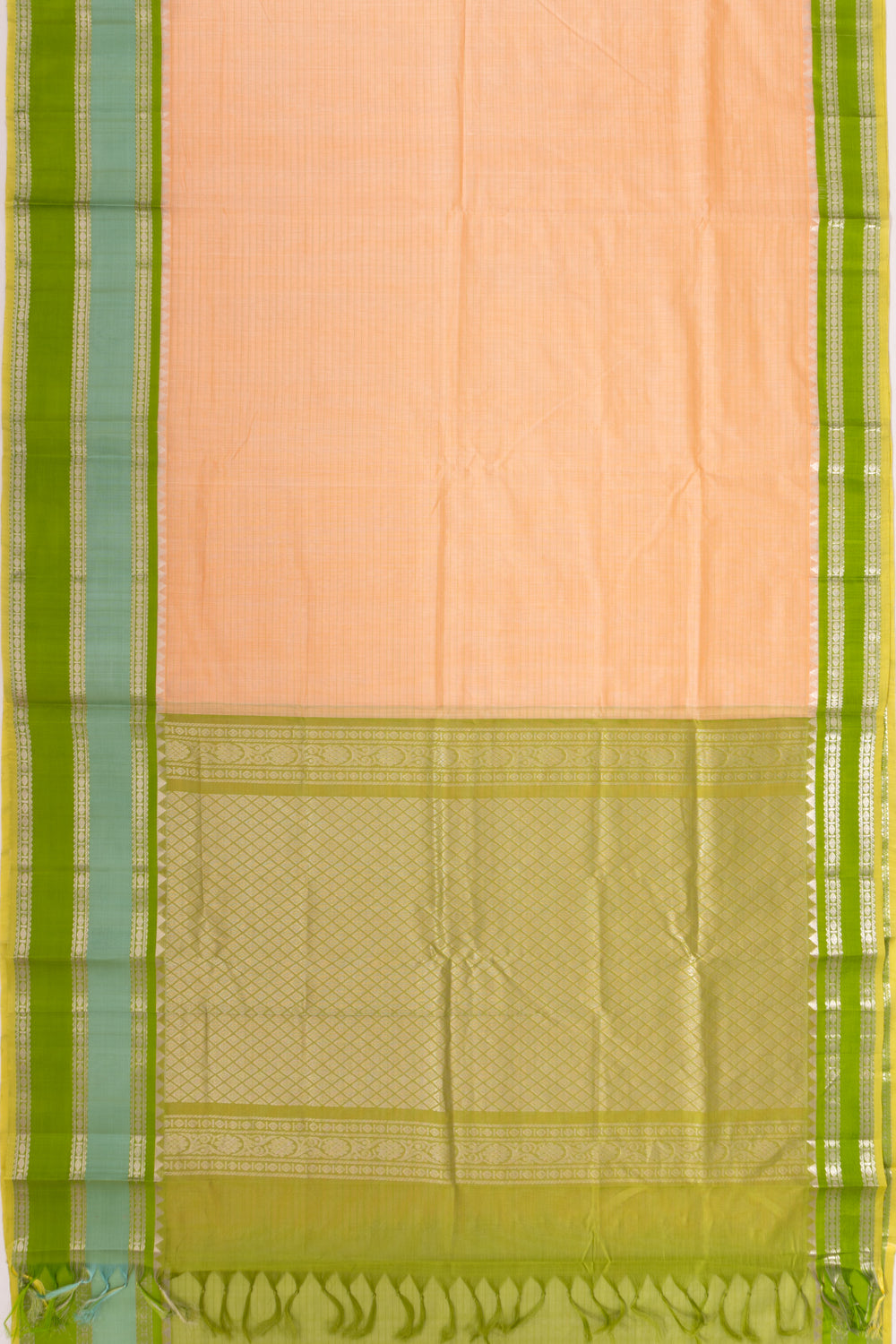 Gadwal Cotton And Silk Horizontal Lines Cream Saree