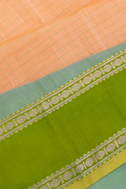 Gadwal Cotton And Silk Horizontal Lines Cream Saree