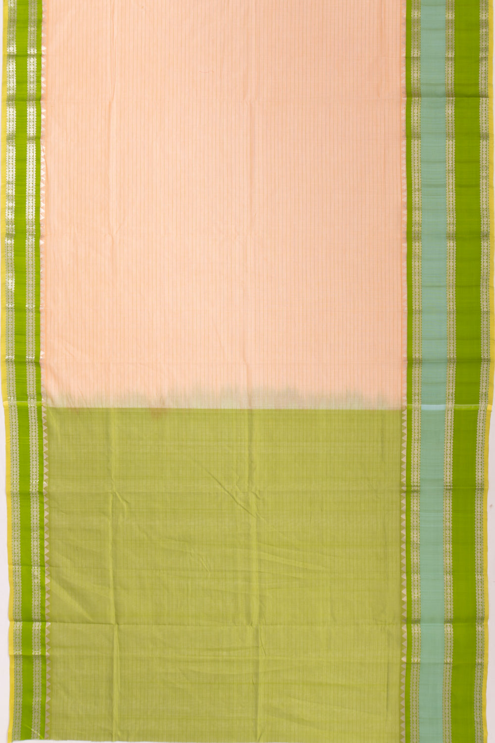 Gadwal Cotton And Silk Horizontal Lines Cream Saree