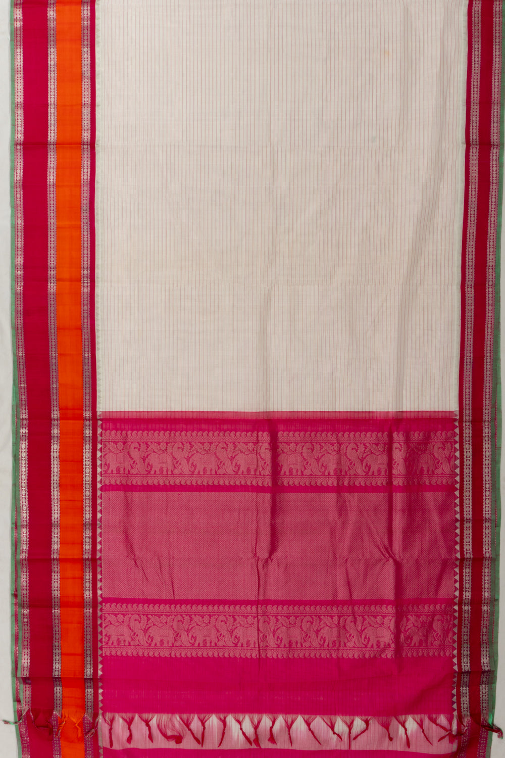 Chettinad Cotton Horizontal Lines White Saree