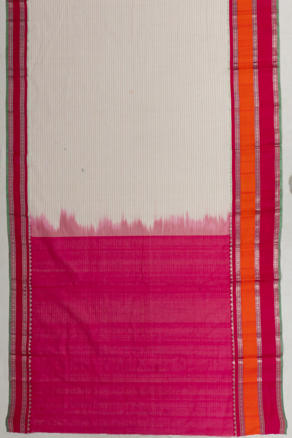 Chettinad Cotton Horizontal Lines White Saree