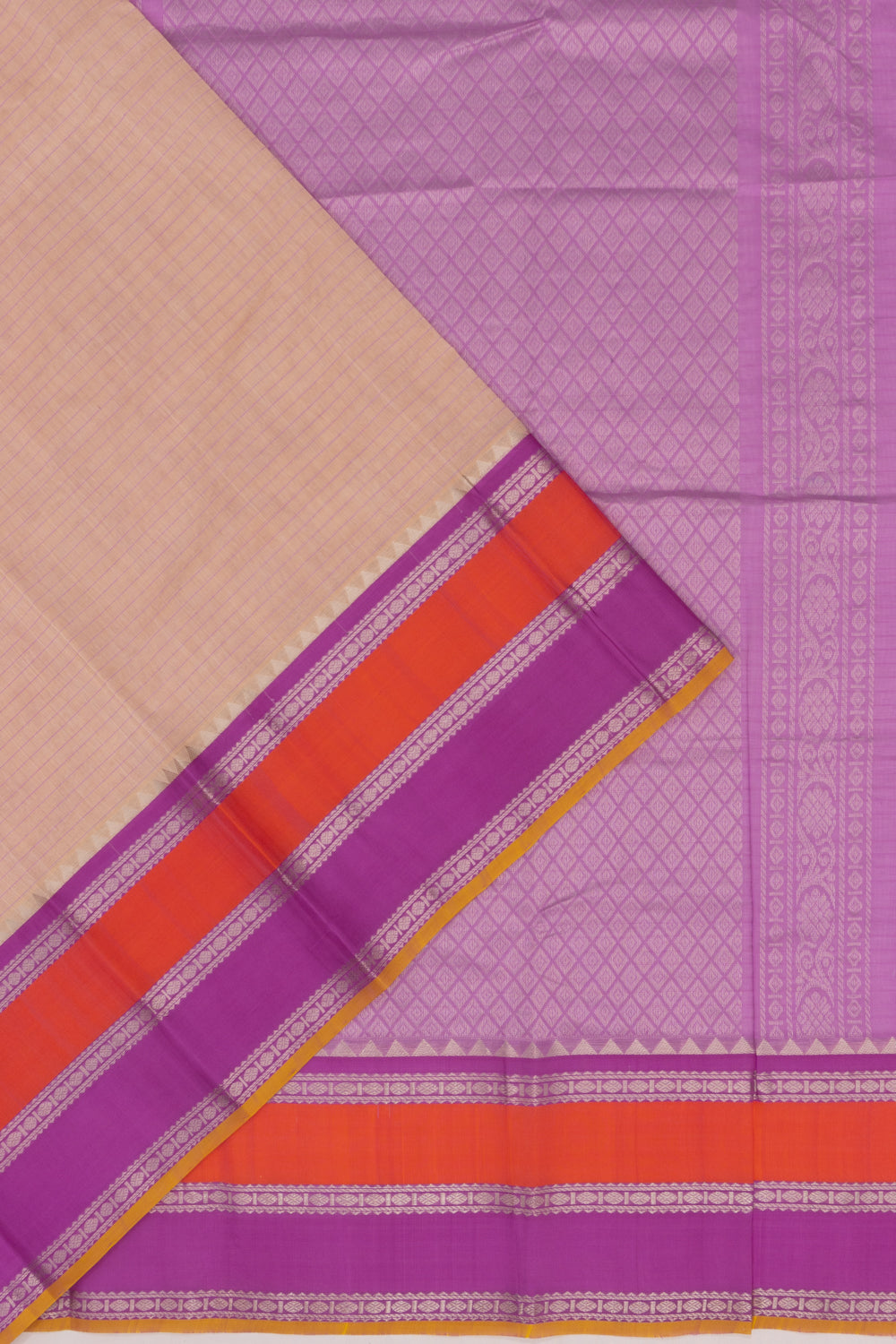 Gadwal Cotton And Silk Horizontal Lines Cream Saree
