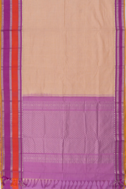 Gadwal Cotton And Silk Horizontal Lines Cream Saree