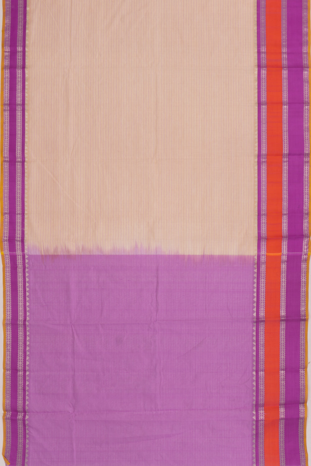 Gadwal Cotton And Silk Horizontal Lines Cream Saree