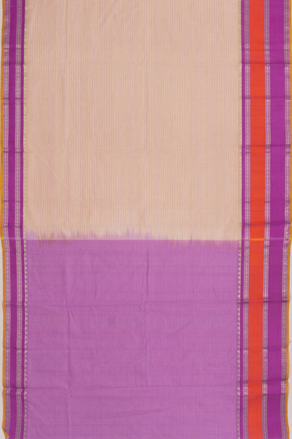 Gadwal Cotton And Silk Horizontal Lines Cream Saree