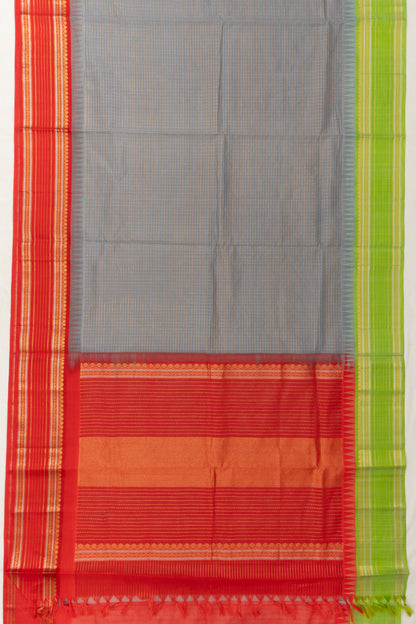 Chettinad Cotton Checks Grey Saree
