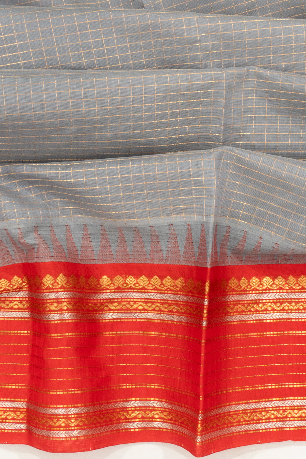 Chettinad Cotton Checks Grey Saree