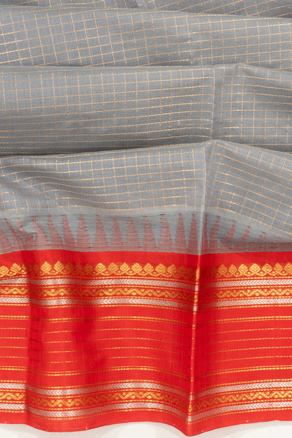 Chettinad Cotton Checks Grey Saree