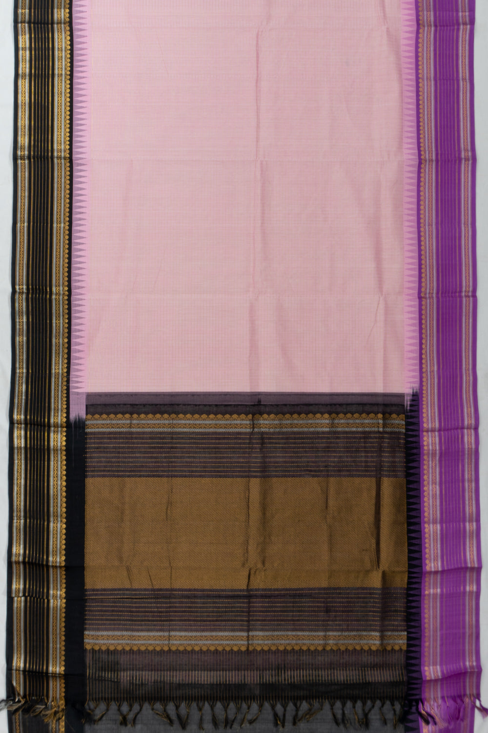 Chettinad Cotton Checks Baby Pink Saree