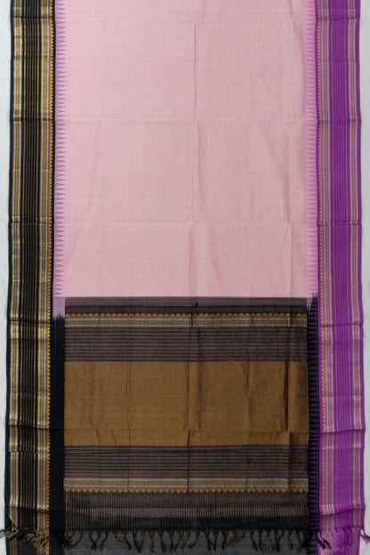 Chettinad Cotton Checks Baby Pink Saree