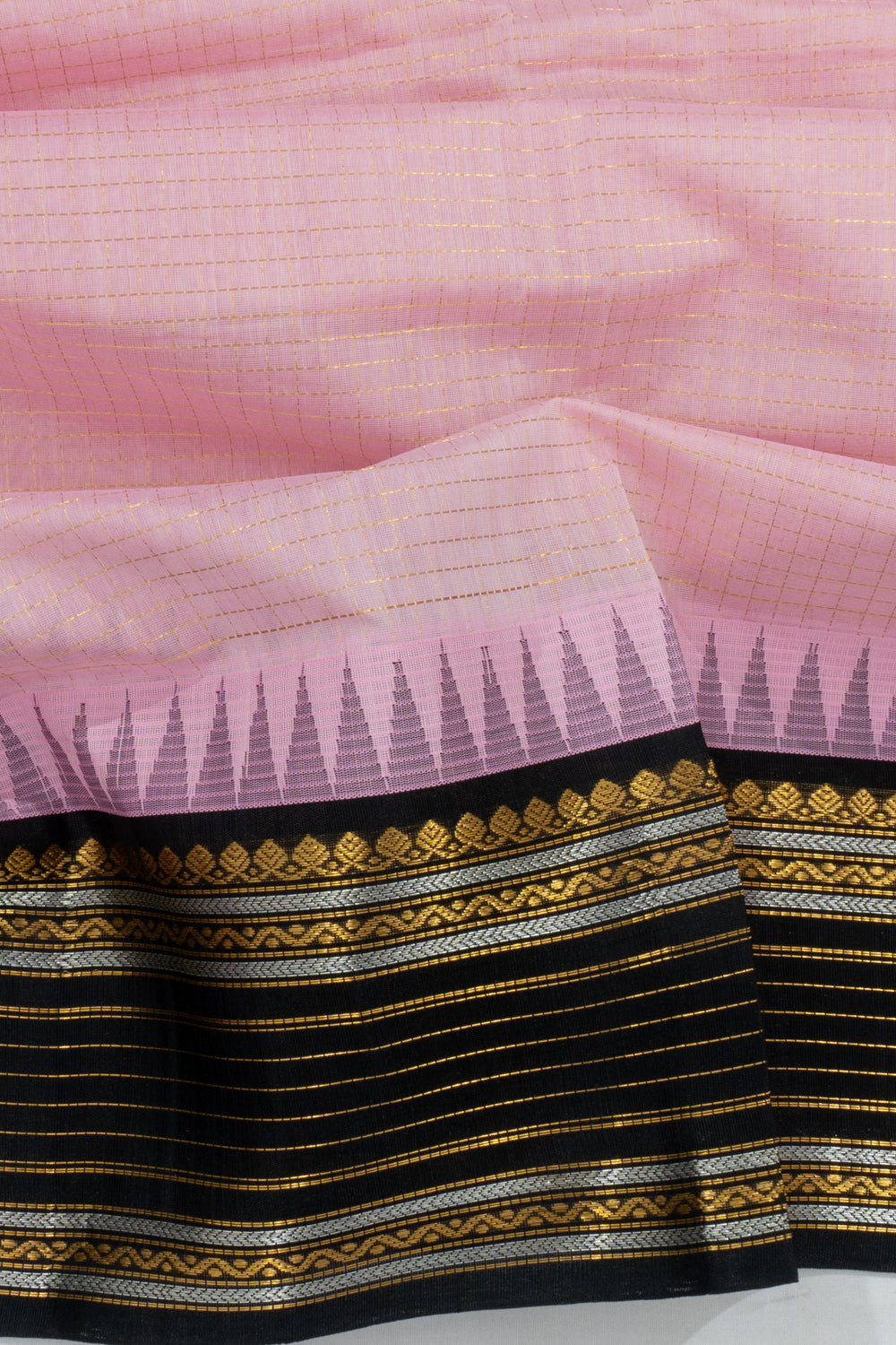 Chettinad Cotton Checks Baby Pink Saree