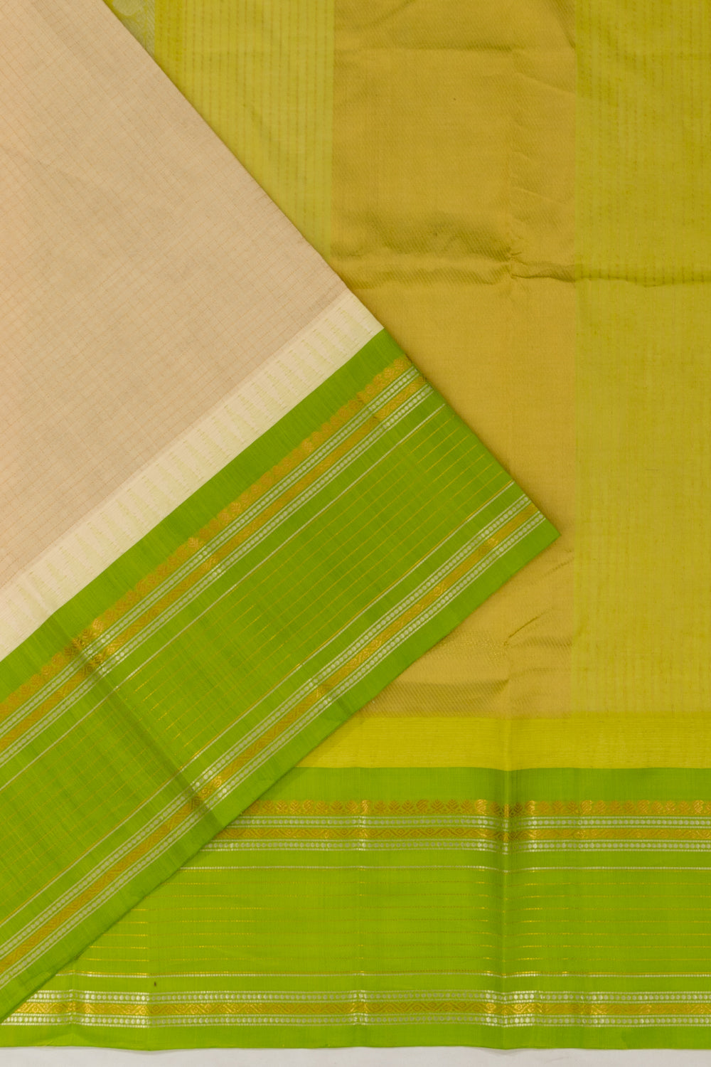 Chettinad Cotton Checks Cream Saree
