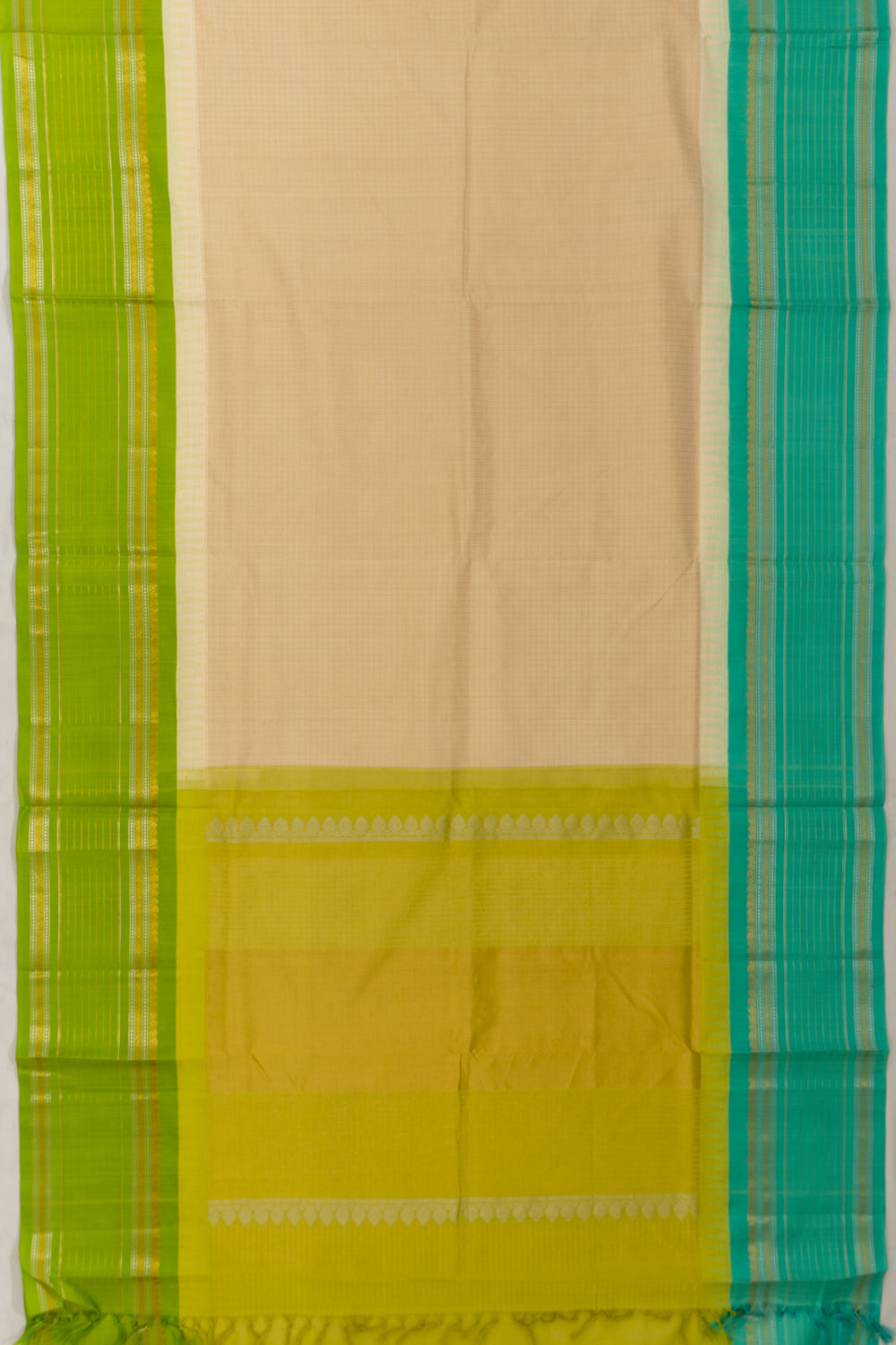 Chettinad Cotton Checks Cream Saree