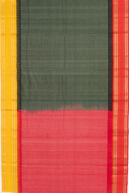 Gadwal Cotton Silk Checks Bottle Green Saree With Ganga Jamuna Border