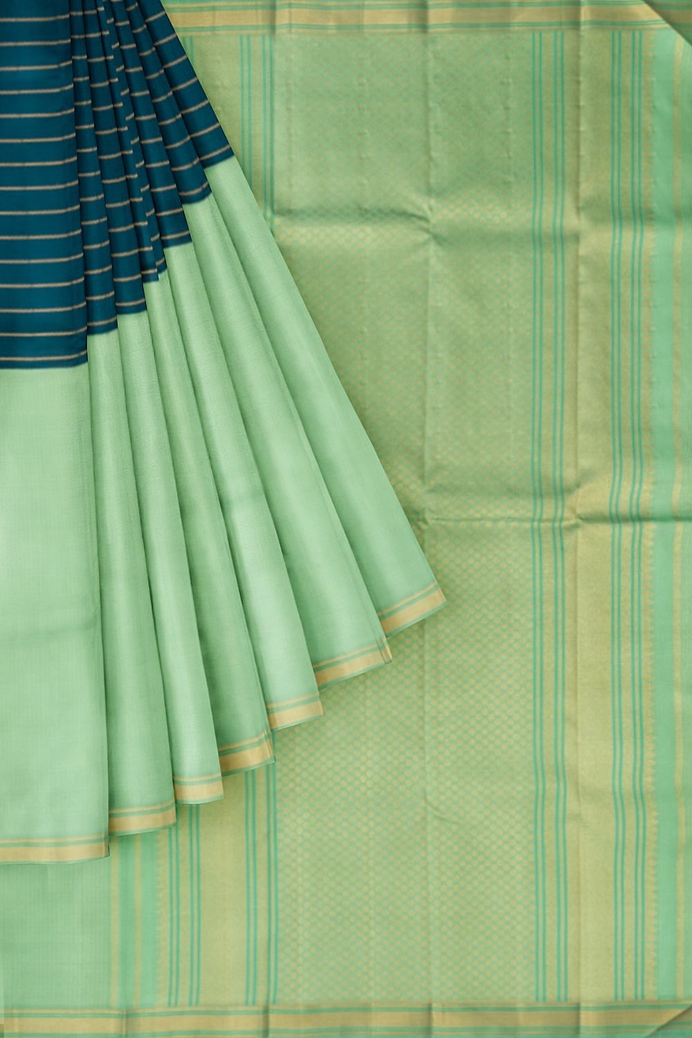 Kanchipuram Silk Half And Half Horizontal Lines And Checks B