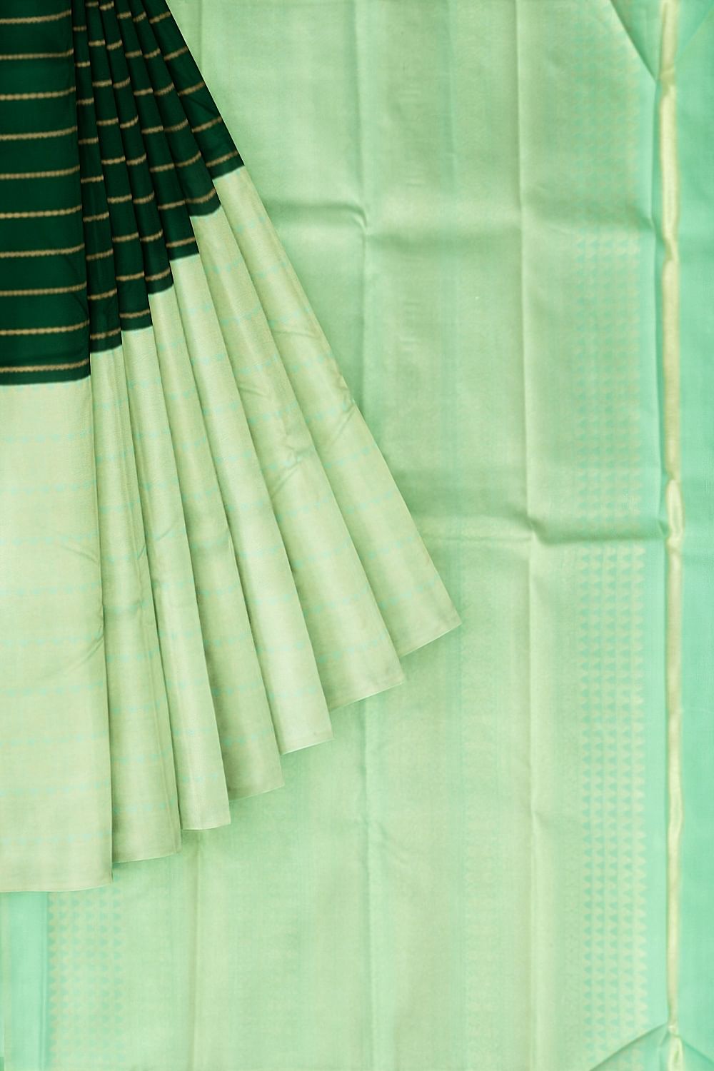 Kanchipuram Silk Half And Half Horizontal Lines And Brocade