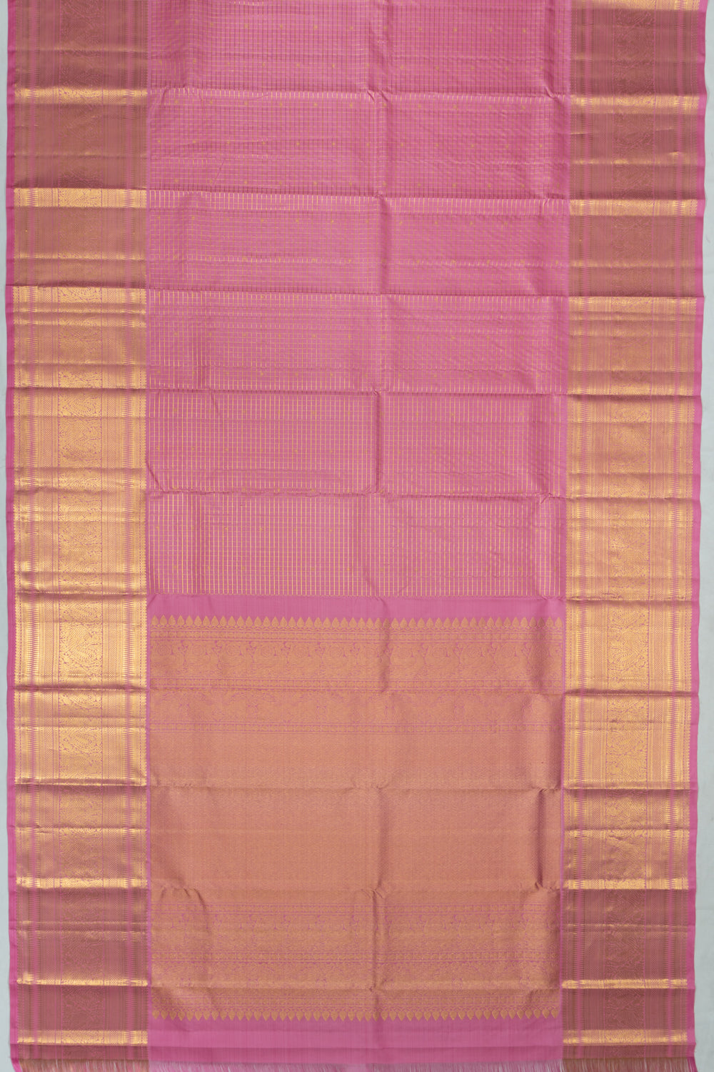 Kanchipuram Silk Checks And Butta Pink Saree
