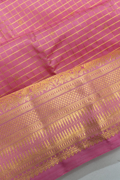 Kanchipuram Silk Checks And Butta Pink Saree