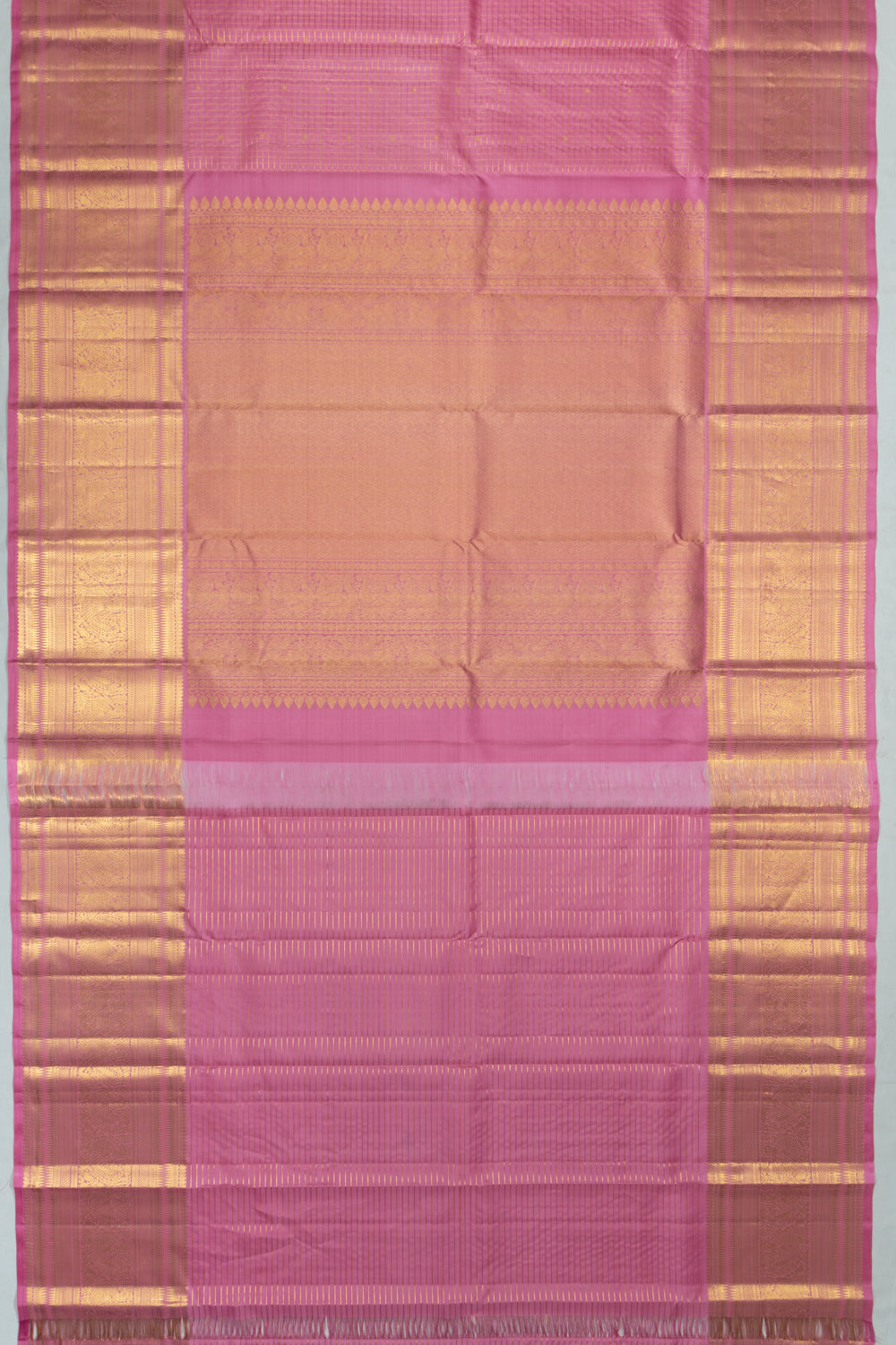 Kanchipuram Silk Checks And Butta Pink Saree