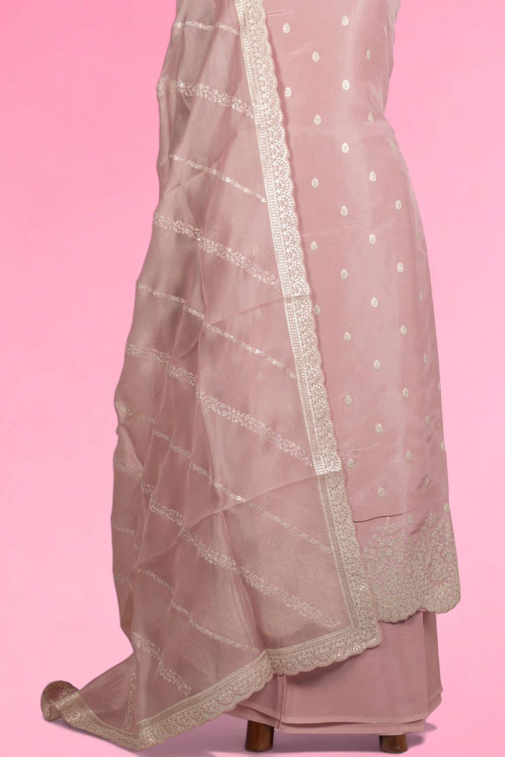 Soft Tussar Tissue Butta Pastel Pink Salwar Suit Set