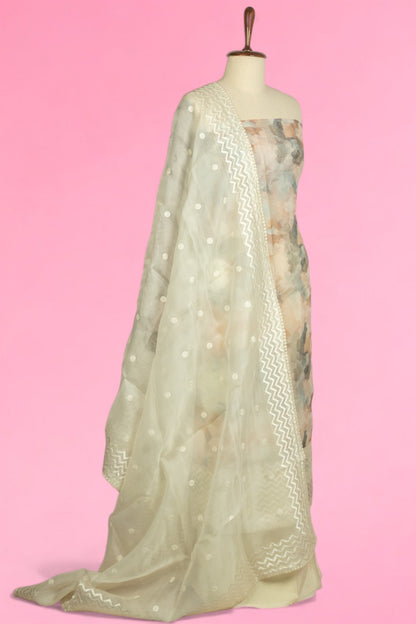 Organza Floral Printed Off-White Salwar Suit Set