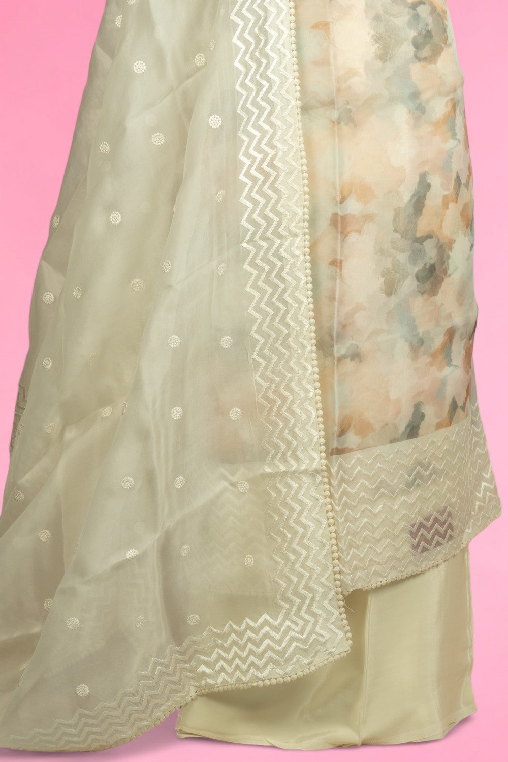 Organza Floral Printed Off-White Salwar Suit Set