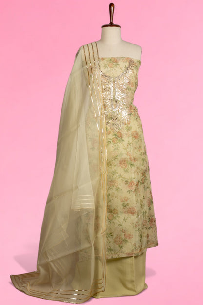 Organza Floral Printed Pastel Green Salwar Suit Set