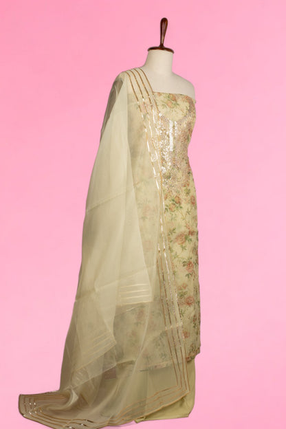 Organza Floral Printed Pastel Green Salwar Suit Set