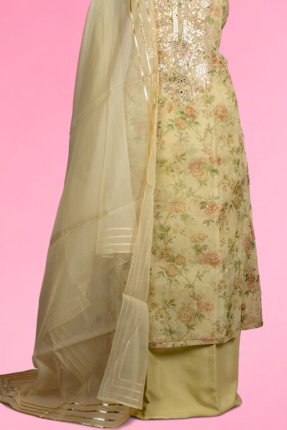 Organza Floral Printed Pastel Green Salwar Suit Set