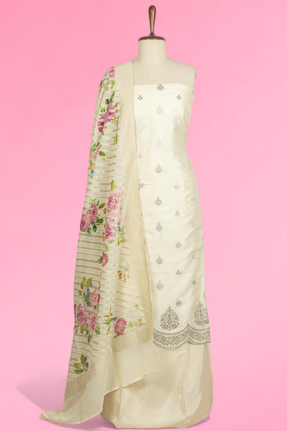 Soft Tussar Butta Cream Salwar Suit Set