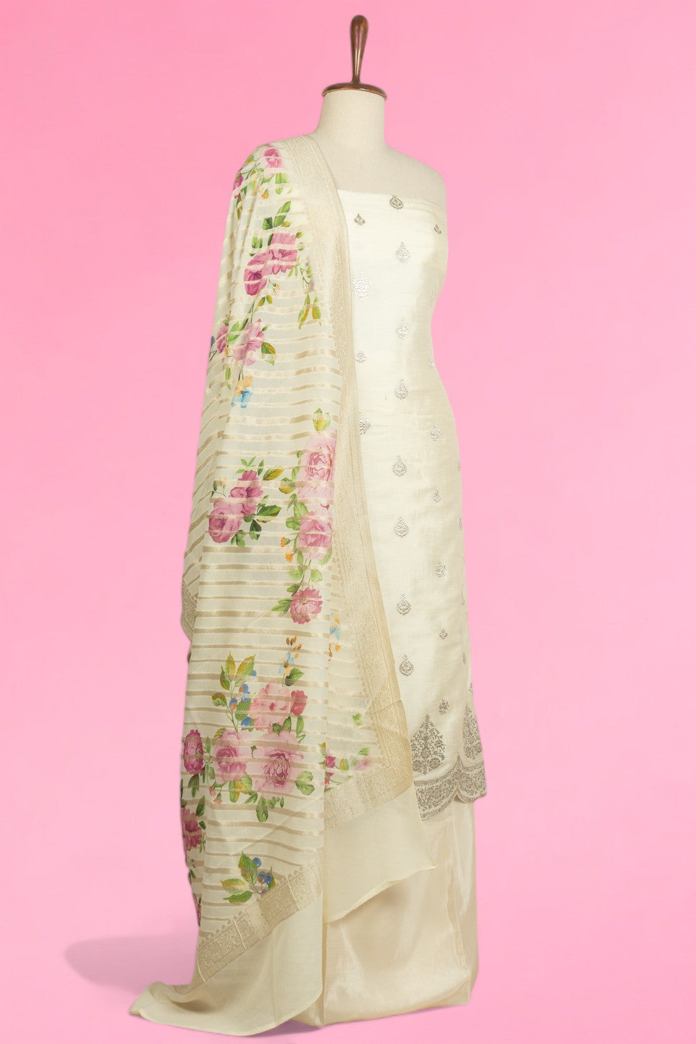 Soft Tussar Butta Cream Salwar Suit Set
