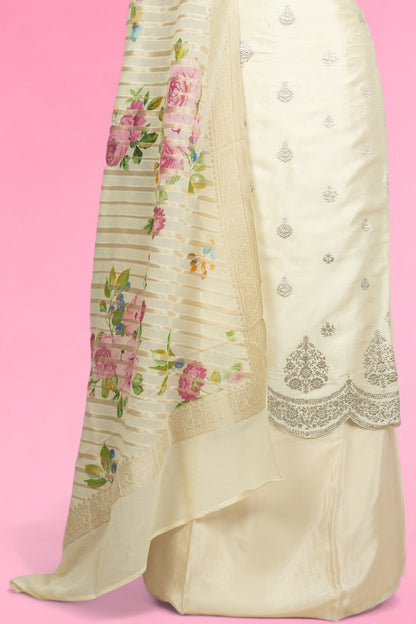 Soft Tussar Butta Cream Salwar Suit Set