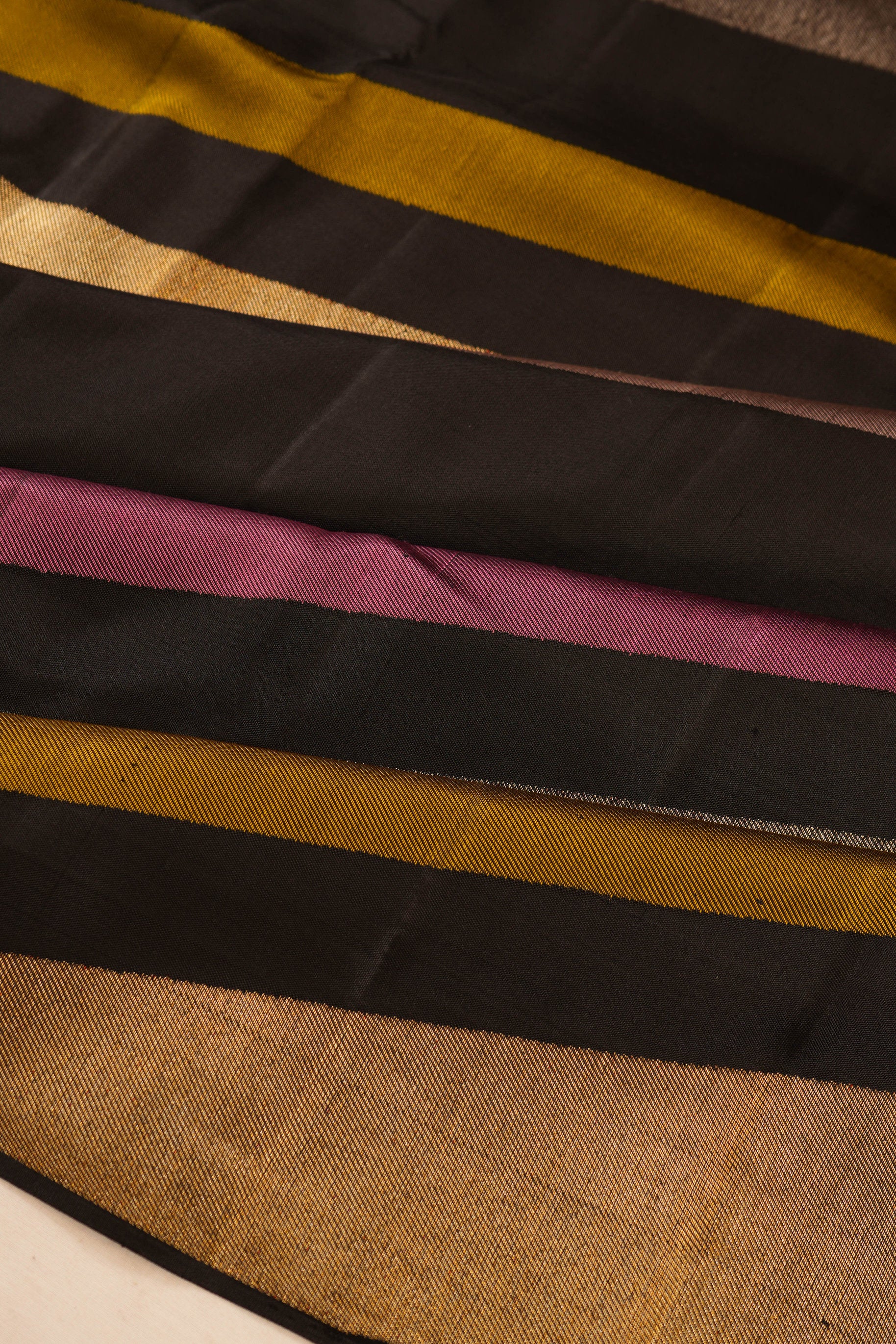Kanchipuram Silk Diagonal Lines Black Saree