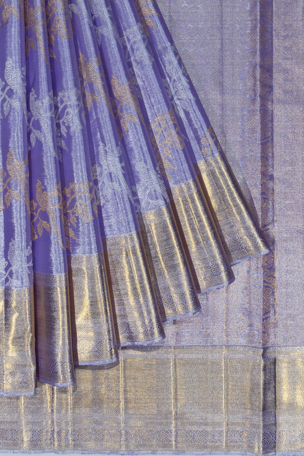 Kanchipuram Silk Tissue Jaal Lavender Saree