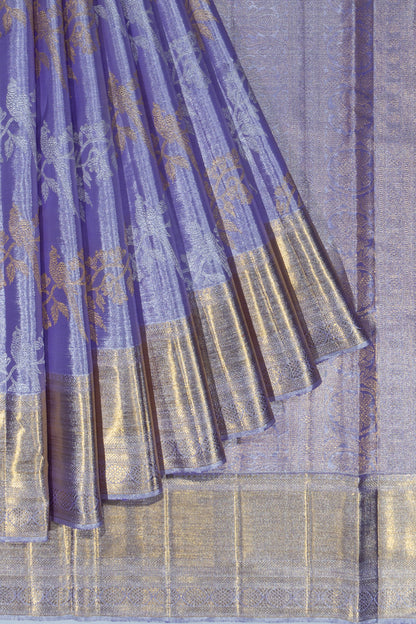 Kanchipuram Silk Tissue Jaal Lavender Saree