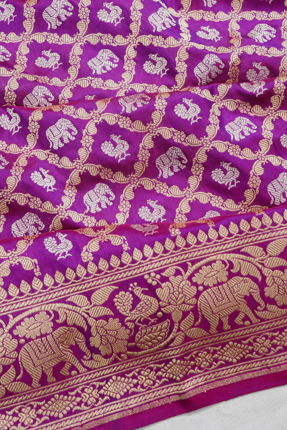 Banarasi Silk Kadwa Criss Cross Checks And Butta Violet Saree