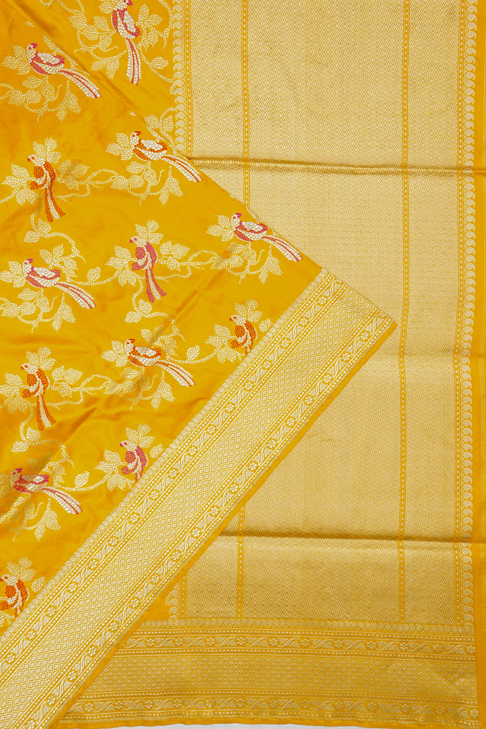 Banarasi Silk Kadwa Jaal Mustard Yellow Saree