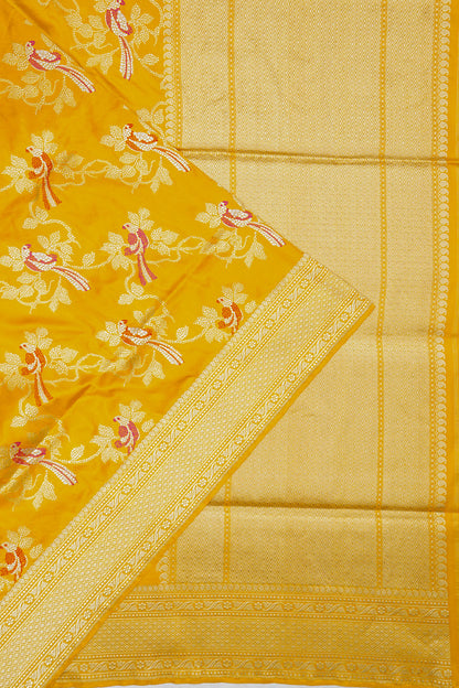 Banarasi Silk Kadwa Jaal Mustard Yellow Saree