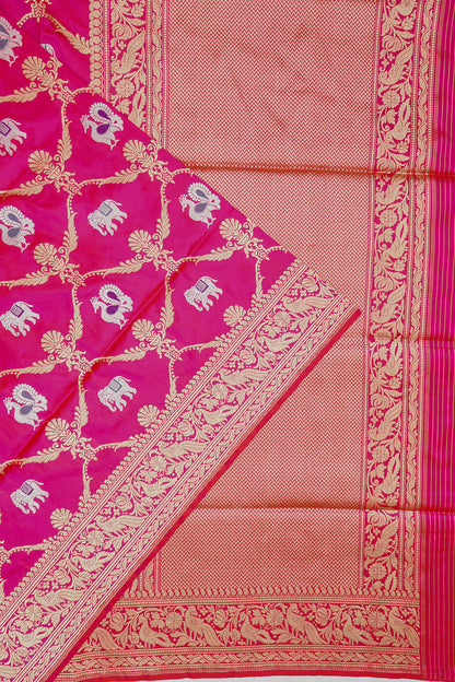 Banarasi Silk Kadwa Jaal And Butta Rani Pink Saree