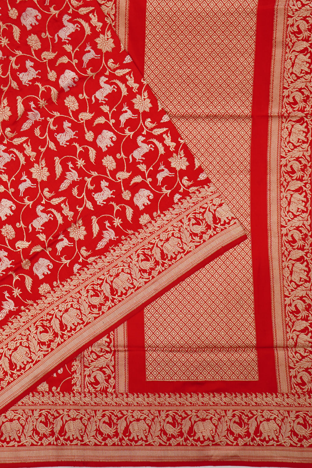 Banarasi Silk Shikargah Jaal Red Saree 1214506288