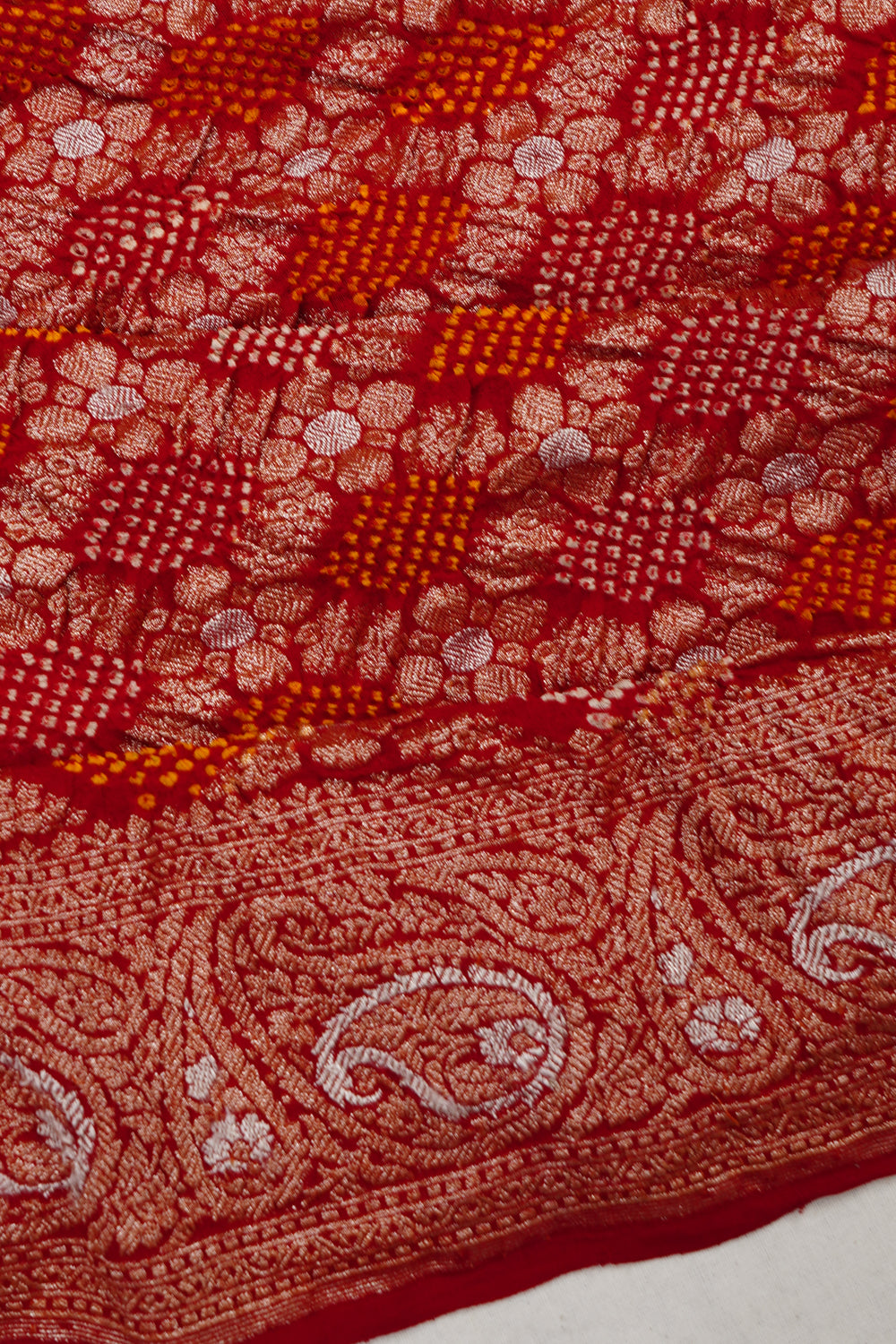 Banarasi Georgette Bandhani Brocade Red Saree 1214506478
