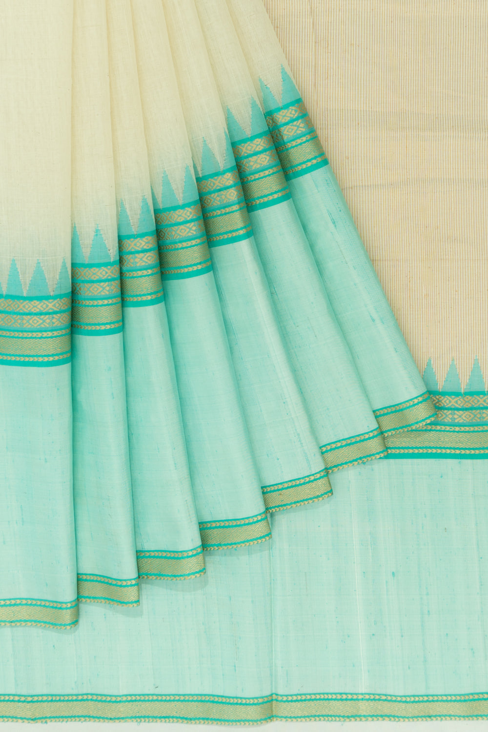 Ponduru Handspun Cotton Plain Off White Saree With Matka Silk Border