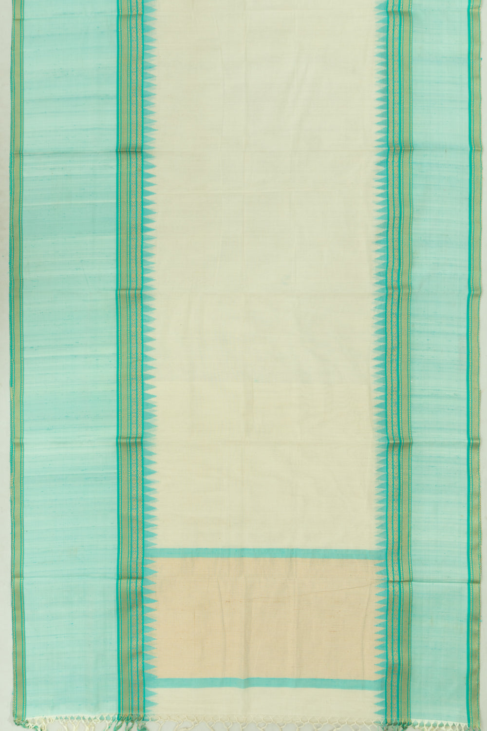 Ponduru Handspun Cotton Plain Off White Saree With Matka Silk Border