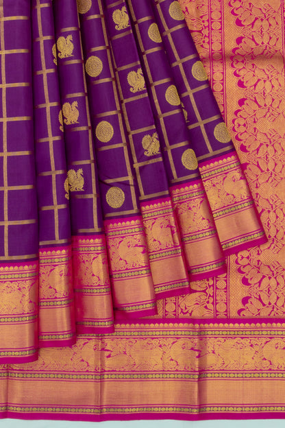 Kanchipuram Silk Checks And Butta Purple Saree