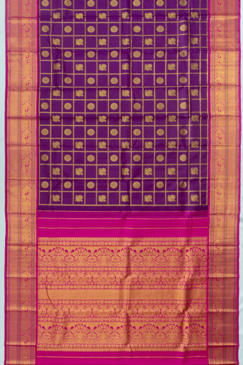 Kanchipuram Silk Checks And Butta Purple Saree