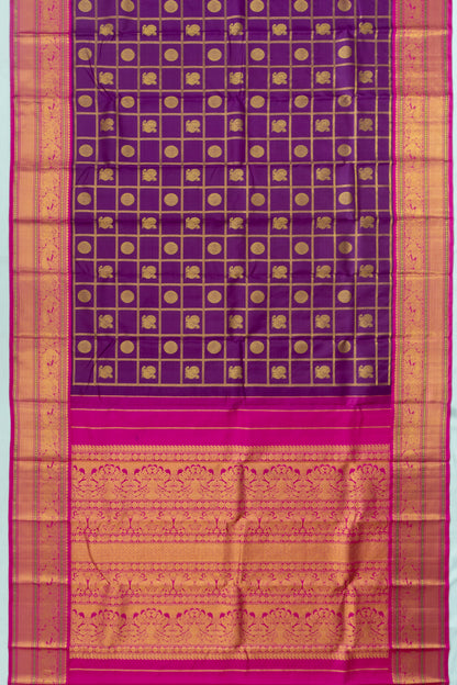Kanchipuram Silk Checks And Butta Purple Saree
