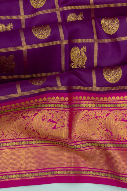 Kanchipuram Silk Checks And Butta Purple Saree