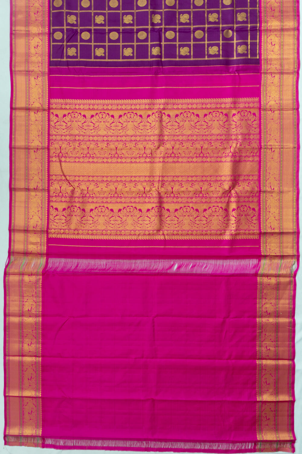 Kanchipuram Silk Checks And Butta Purple Saree