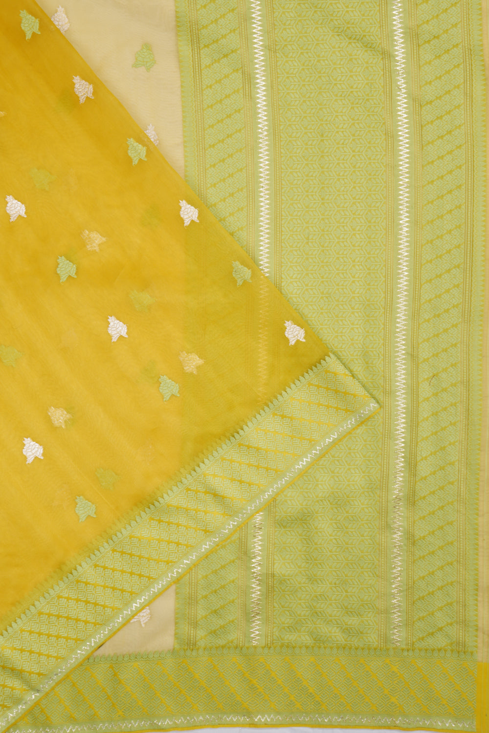 Banarasi Organza Kadwa Butta Yellow Saree 1214510531