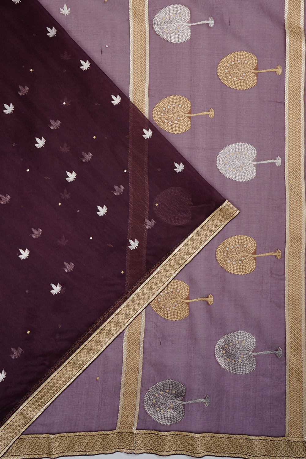 Banarasi Kora Organza Butta Burgundy Saree 1214510533